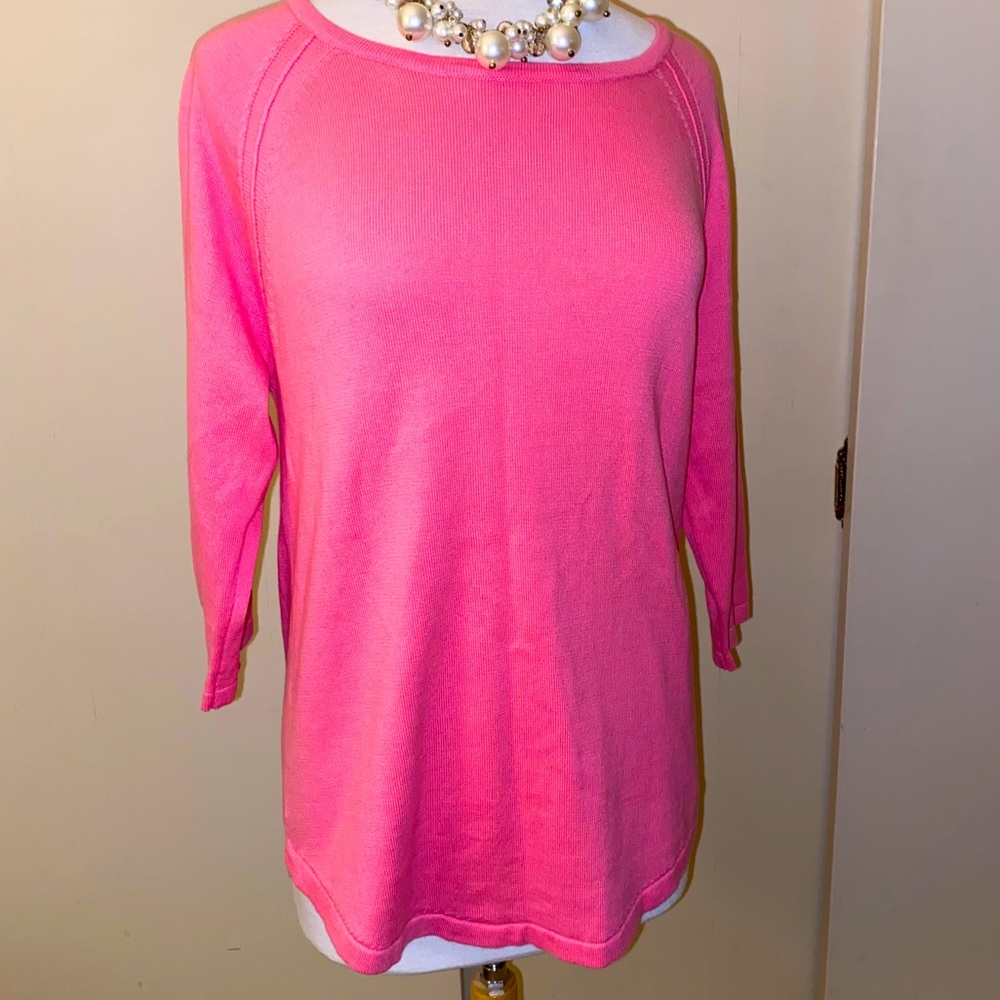 Jeanne Pierre Round Neck 3/4 sleeveSweater Rosebud